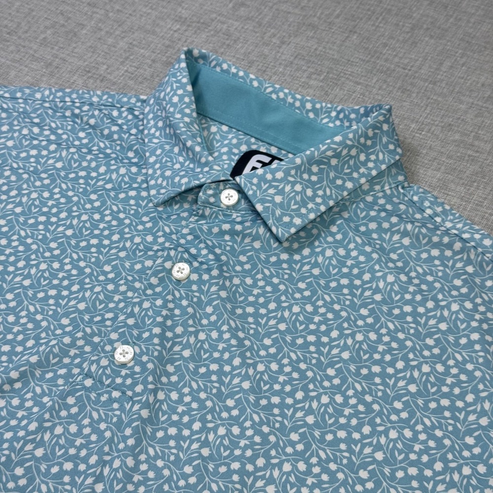 FootJoy Floral Print Golf Polo Shirt Mens XL Blue Short Sleeve Performance
